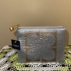 Liz Claiborne Silver Cosmetic Bag with Gold Accents
